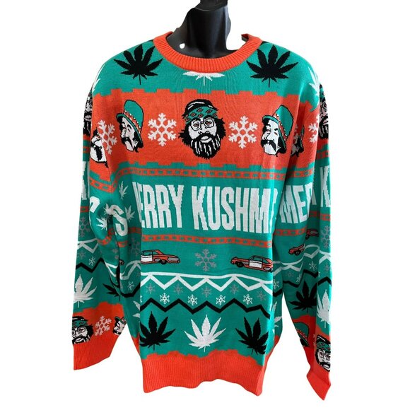 NWT Cheech & Chong Merry Kushmas Ugly Christmas Sweater Size Large - Picture 1 of 6
